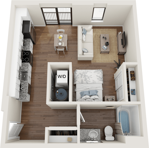 Floor plan for studio, 1 bath, 571 sqft